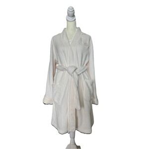 RALPH LAUREN Bath Robe Woman L Beige Plush Pockets Tie Monogram Crown LRL